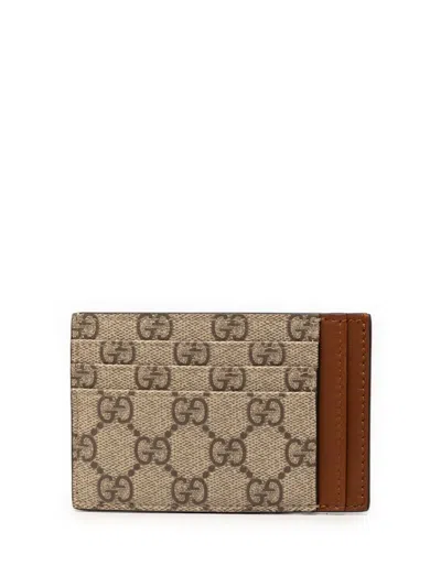 Pre-owned Gucci 2016-2026 Gg Supreme Emblem Card Holder In Neutral
