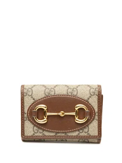 Pre-owned Gucci 2016-2026 Gg Supreme Horsebit 1955 Trifold Wallet Small Wallets In Neutral