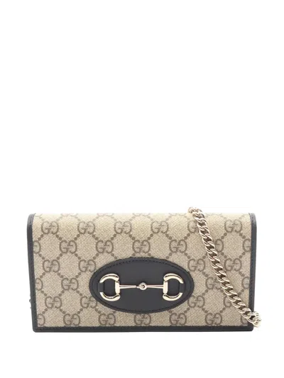 Pre-owned Gucci 2016-2026 Gg Supreme Horsebit 1955 Wallet On Chain Crossbody Bag In Brown