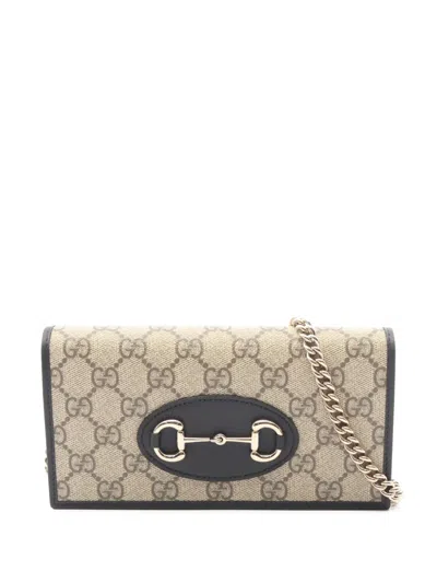 Pre-owned Gucci 2016-2026 Gg Supreme Horsebit 1955 Wallet On Chain Crossbody Bag In Neutral