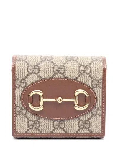 Pre-owned Gucci 2016-2026 Gg Supreme Horsebit Wallet Small Wallets In Neutrals