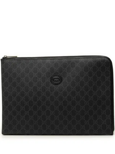 Pre-owned Gucci 2016-2026 Gg Supreme Interlocking G Clutch Bag In Black