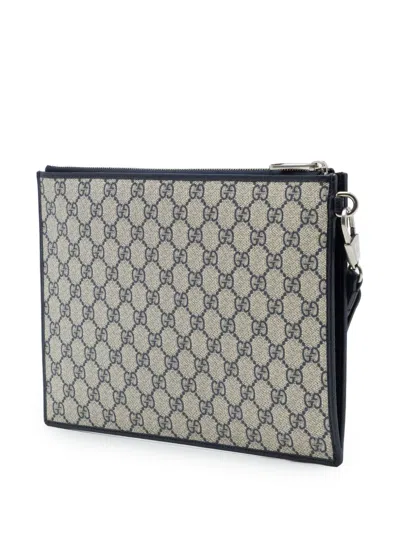 Pre-owned Gucci 2016-2026 Gg Supreme Interlocking G Clutch Bag In Neutrals