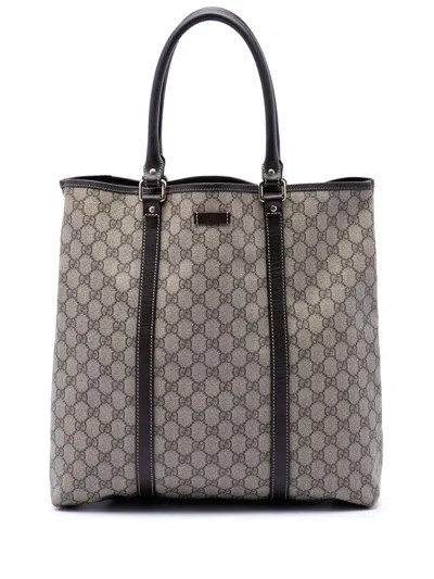 Pre-owned Gucci 2016-2026 Gg Supreme Joy Vertical Tote Bag In Brown