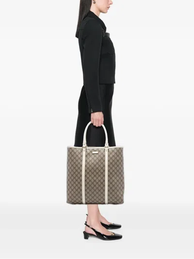Pre-owned Gucci 2016-2026 Gg Supreme Joy Vertical Tote Bag In Neutral