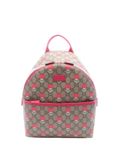 Pre-owned Gucci 2016-2026 Gg Supreme Kids Flower Backpack In Neutral