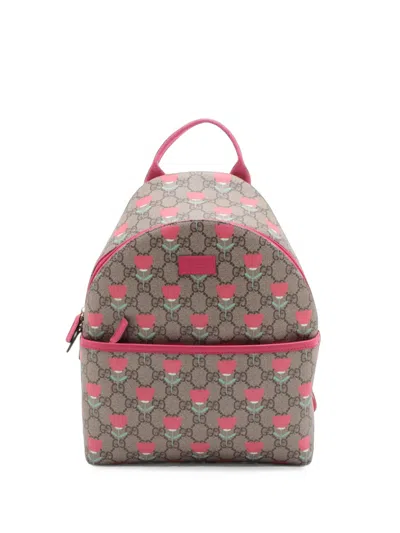 Pre-owned Gucci 2016-2026 Gg Supreme Kids Flower Backpack In Neutrals