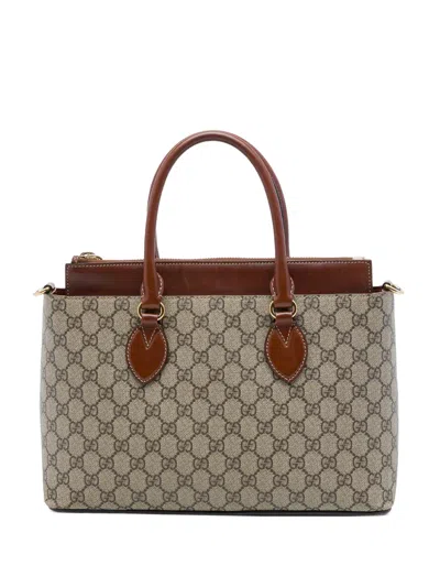 Pre-owned Gucci 2016-2026 Gg Supreme Linea A Satchel In Neutrals