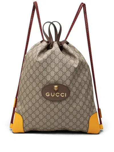 Pre-owned Gucci 2016-2026 Gg Supreme Neo Vintage Drawstring Backpack In Neutrals