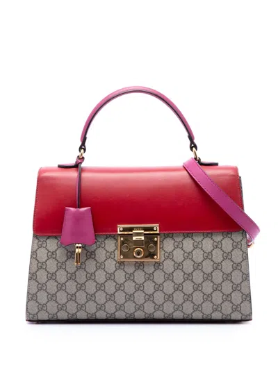 Pre-owned Gucci 2016-2026 Gg Supreme Padlock Top Handle Bag Satchel In Red