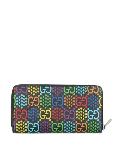 Pre-owned Gucci 2016-2026 Gg Supreme Psychedelic Zip Around Wallet Long Wallets In Black