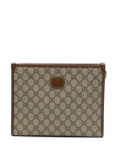 Pre-owned Gucci 2016-2026 Gg Supreme Retro Interlocking G Clutch Bag In Neutrals