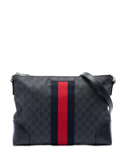 Pre-owned Gucci 2016-2026 Gg Supreme Web Crossbody Bag In Black