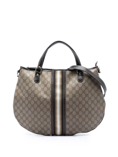 Pre-owned Gucci 2016-2026 Gg Supreme Web Hobo Satchel In Neutral