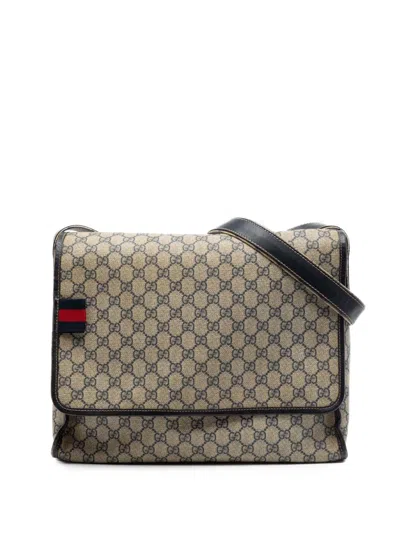 Pre-owned Gucci 2016-2026 Gg Supreme Web Messenger Bag Crossbody Bag In Neutral