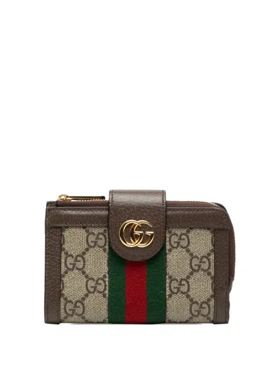 Pre-owned Gucci 2016-2026 Gg Supreme Web Ophidia Bifold Wallet Small Wallets In Brown
