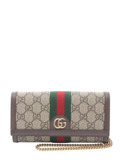 Pre-owned Gucci 2016-2026 Gg Supreme Web Ophidia Continental Wallet On Chain Crossbody Bag In Neutral