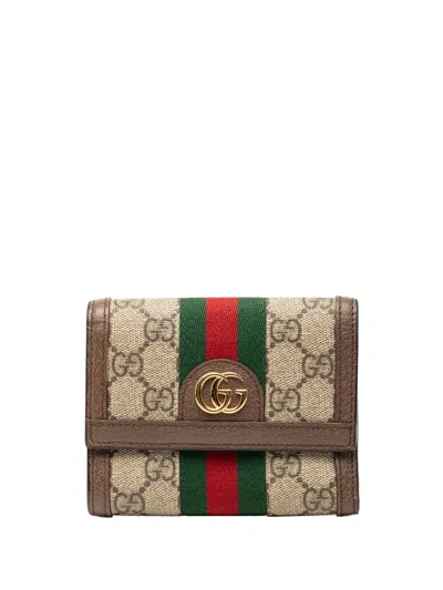 Pre-owned Gucci 2016-2026 Gg Supreme Web Ophidia Trifold Wallet Small Wallets In Neutral