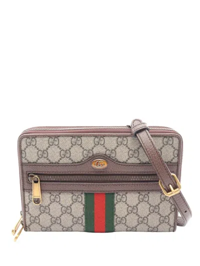 Pre-owned Gucci 2016-2026 Gg Supreme Web Ophidia Wallet On Chain Crossbody Bag In Neutral