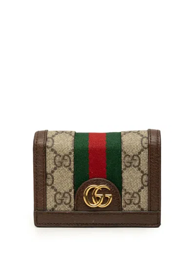 Pre-owned Gucci 2016-2026 Gg Supreme Web Ophidia Wallet Small Wallets In Neutrals