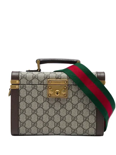 Pre-owned Gucci 2016-2026 Gg Supreme Web Savoy Top Handle Beauty Case Satchel In Neutrals