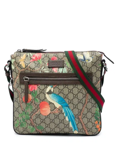 Pre-owned Gucci 2016-2026 Gg Supreme Web Tian Crossbody Bag In Neutrals