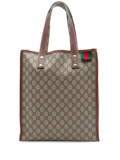 Pre-owned Gucci 2016-2026 Gg Supreme Web Tote Bag In Neutrals