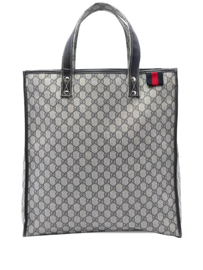 Pre-owned Gucci 2016-2026 Gg Supreme Web Tote Bag In Neutrals