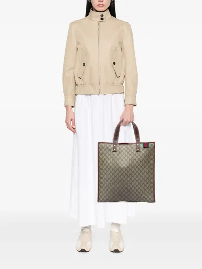 Pre-owned Gucci 2016-2026 Gg Supreme Web Tote Bag In Neutrals
