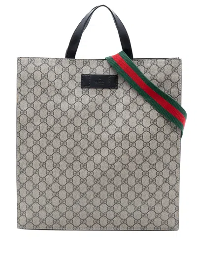 Pre-owned Gucci 2016-2026 Gg Supreme Web Vertical Satchel In Neutral