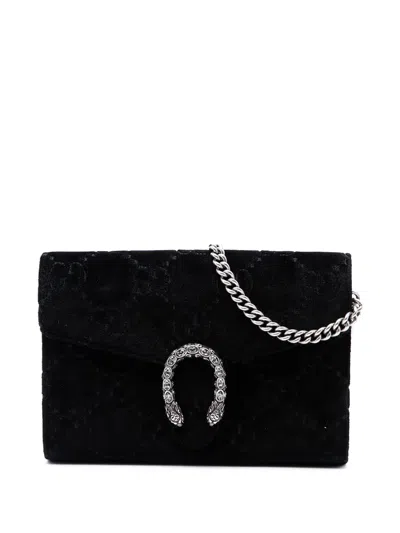 Pre-owned Gucci 2016-2026 Gg Velvet Dionysus Wallet On Chain Crossbody Bag In Black