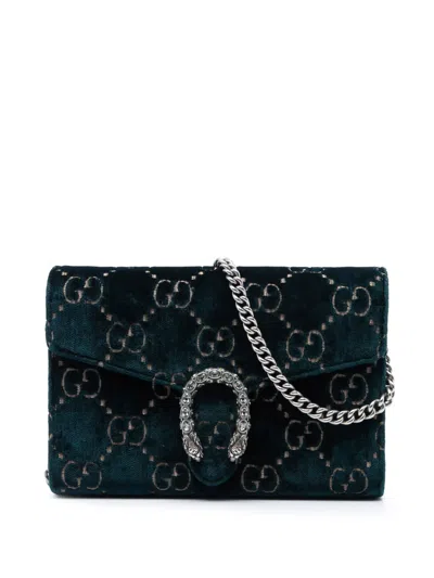 Pre-owned Gucci 2016-2026 Gg Velvet Dionysus Wallet On Chain Crossbody Bag In Blue