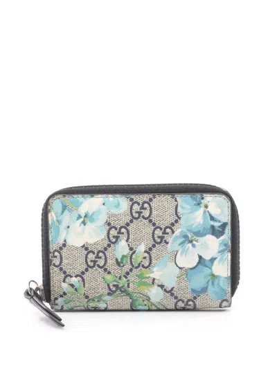 Pre-owned Gucci 2016-2026  Gg Blooms Purse 546354 Canvas Pvc Beige Blue Green Used Women Coin Pouch In Neutral