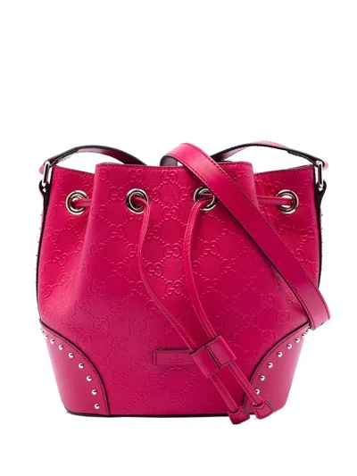 Pre-owned Gucci 2016-2026 Ssima Bright Studded Bucket Bag In Pink