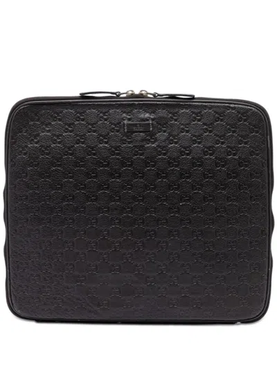 Pre-owned Gucci 2016-2026 Ssima Laptop Case Clutch Bag In Black
