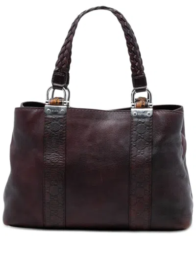 Pre-owned Gucci 2016-2026 Ssima Trimmed Leather Bamboo Libeccio Tote Bag In Brown