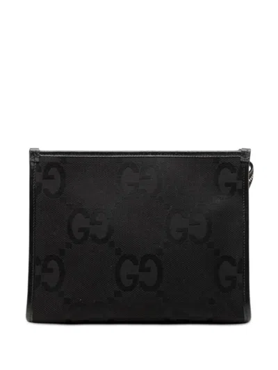 Pre-owned Gucci 2016-2026 Jumbo Gg Canvas Pouch Clutch Bag In Black