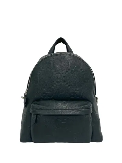 Pre-owned Gucci 2016-2026 Jumbo Gg Embossed Leather Backpack In Green