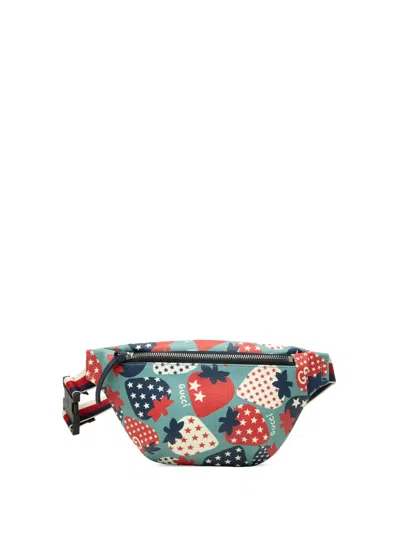 Pre-owned Gucci 2016-2026 Kids Coated Canvas Cosmic Strawberries Web Belt Bag In Blue