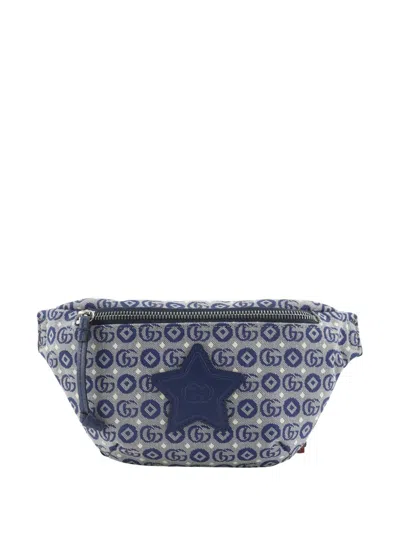 Pre-owned Gucci 2016-2026 Kids Gg Canvas Star Web Belt Bag In Blue