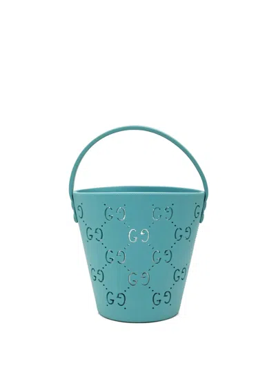 Pre-owned Gucci 2016-2026 Kids Gg Rubber Bucket Bag In Blue