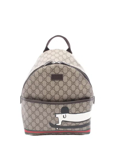Pre-owned Gucci 2016-2026 Kids Gg Supreme Web Backpack In Neutrals