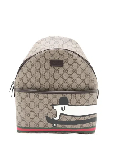 Pre-owned Gucci 2016-2026 Kids Gg Supreme Web Dog Backpack In Neutrals