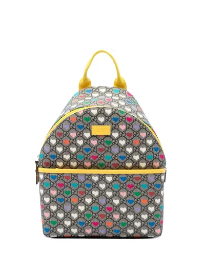 Pre-owned Gucci 2016-2026 Kids Gg Supreme Web Hearts Backpack In Neutrals
