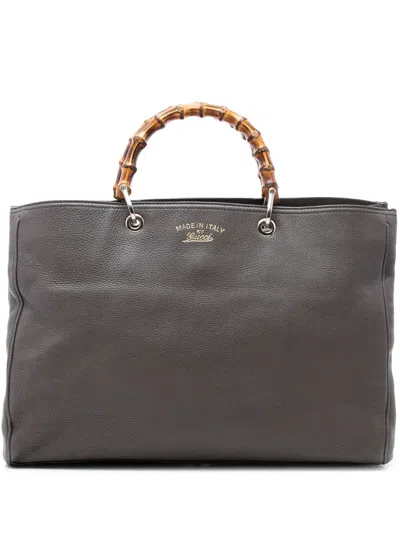 Pre-owned Gucci 2016-2026 Large Calfskin Bamboo Shopper Satchel In Gray