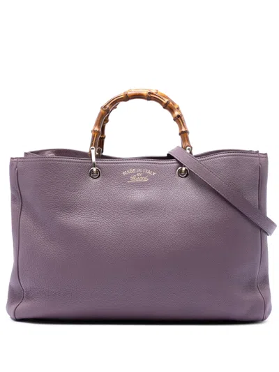 Pre-owned Gucci 2016-2026 Large Calfskin Bamboo Shopper Satchel In Purple