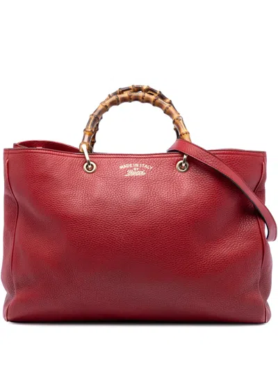 Pre-owned Gucci 2016-2026 Large Calfskin Bamboo Shopper Satchel In Red