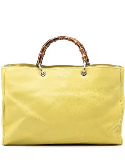 Pre-owned Gucci 2016-2026 Large Calfskin Bamboo Shopper Satchel In Yellow