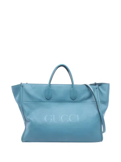 Pre-owned Gucci 2016-2026 Large Calfskin Logo Convertible Satchel In Blue