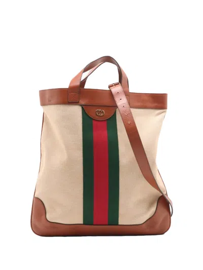 Pre-owned Gucci 2016-2026 Large Canvas Web Satchel In Neutrals